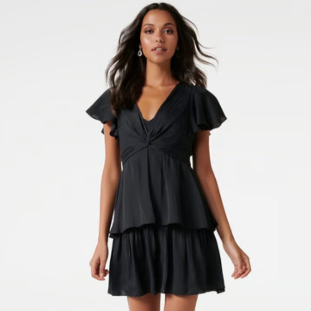 Lulu's Ever New Melbourne Dress Siska Twist Front Mini Dress In Black